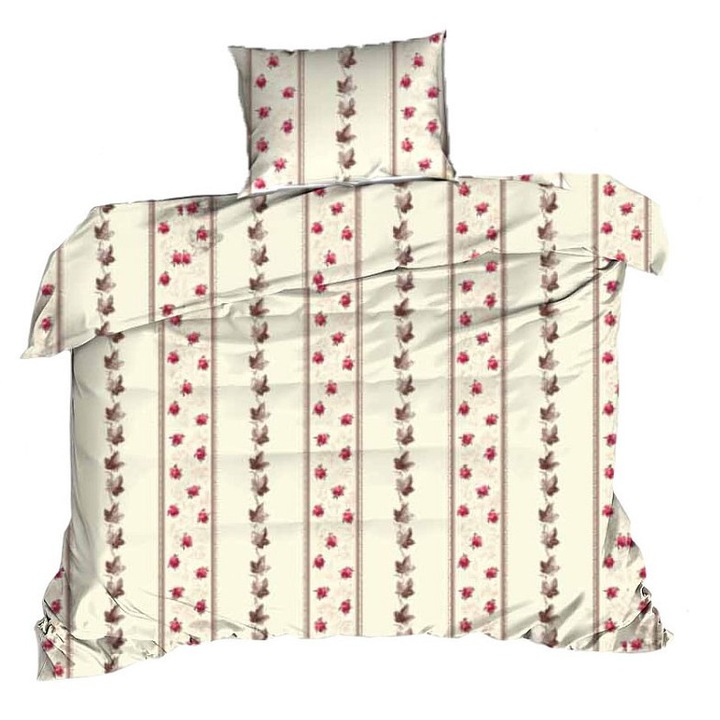 Lenjerie de pat, 140x200cm, bumbac, crem si rosu, set 2 piese