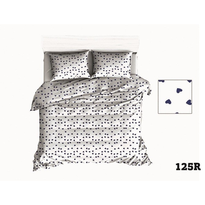 Lenjerie de pat, 90x120cm, bumbac, alb cu inimioare granat, set 1 persoana
