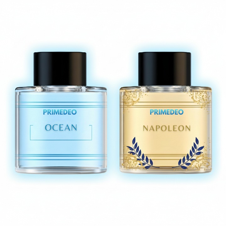 Set 2 Rezerve pentru Odorizant Auto, Arome Ocean & Napoleon, Durata pana la 6 luni, 100ml, PRIMEDEO™, Ulei Esential Auto, Formula Concentrata Premium