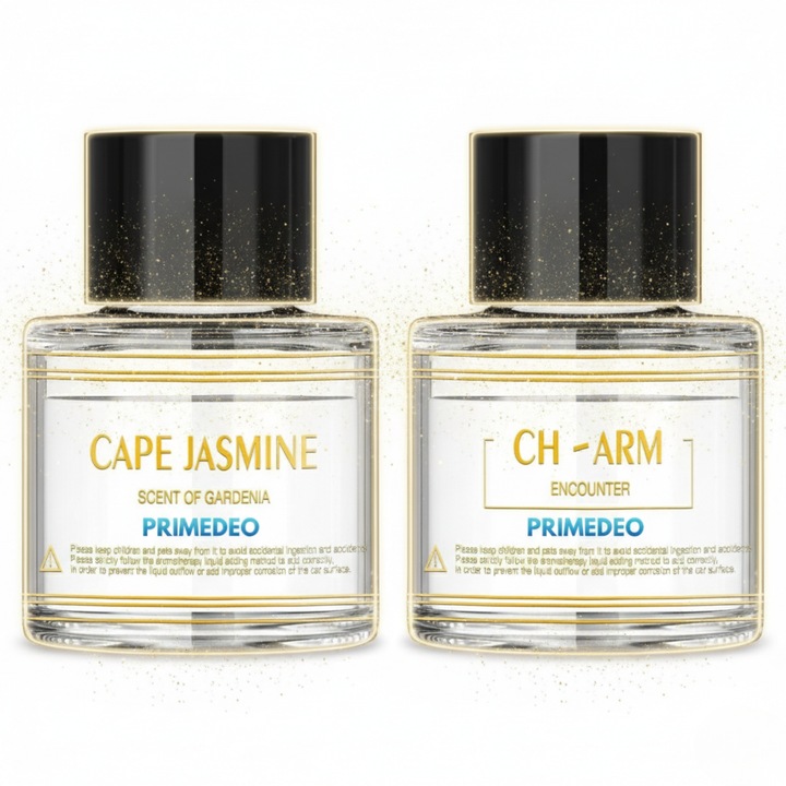 PRIMEDEO Autóillatosító Utántöltő, Encounter & Cape Jasmine, Édes, kifinomult, 2x50ml, Prémium formula, Utántöltők Autóillatosító Készülékhez