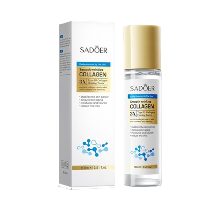 Toner Tri-Collagen SADOER, 100ML, hidratant, fermitate, pentru ten uscat si mixt, Sadoer