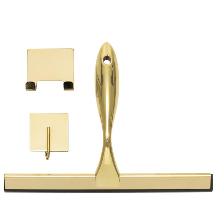 Ракел за баня от неръждаема стомана с адхезивна опора, острие 25 см, златист гланцов завършек