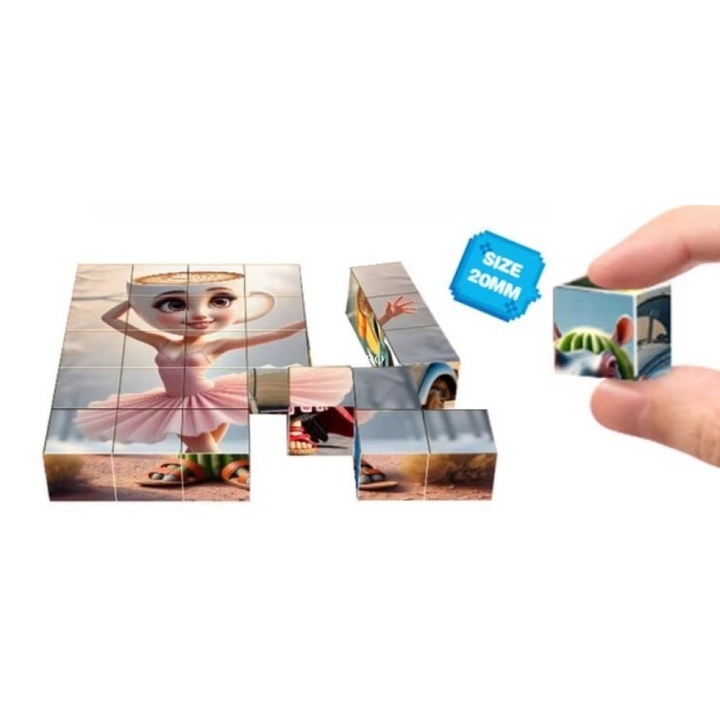 Set blocuri de construcție magnetice 25 piese, 20 mm, tematica desene animate, multicolor