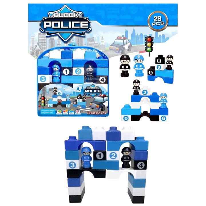 Set cuburi de construit LuxAndra, statie de politie, 29 piese, multicolor, plastic sigur