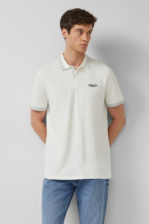 s.Oliver, Tricou polo cu logo, Alb/Gri
