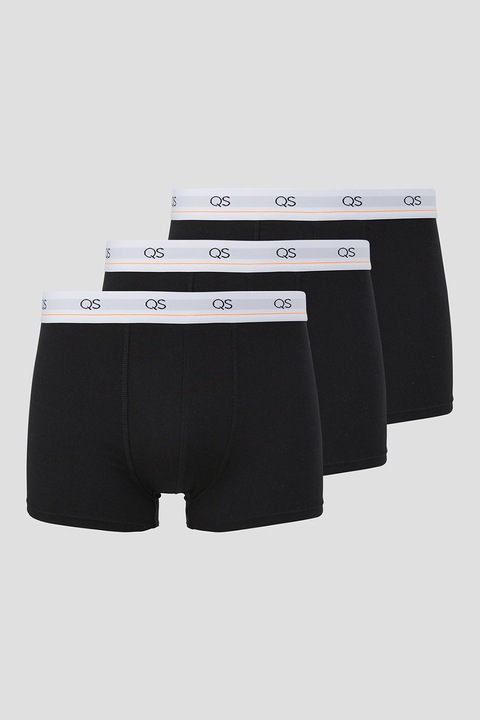 QS, Set de boxeri din amestec de bumbac - 3 perechi, Negru/Portocaliu mandarina/Alb optic
