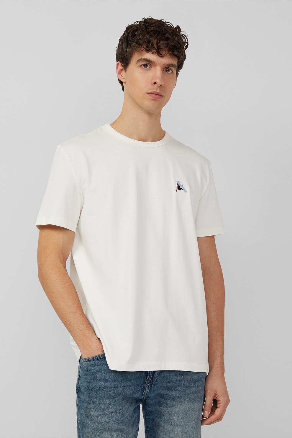 s.Oliver, Tricou de bumbac cu decolteu la baza gatului, Alb murdar, M