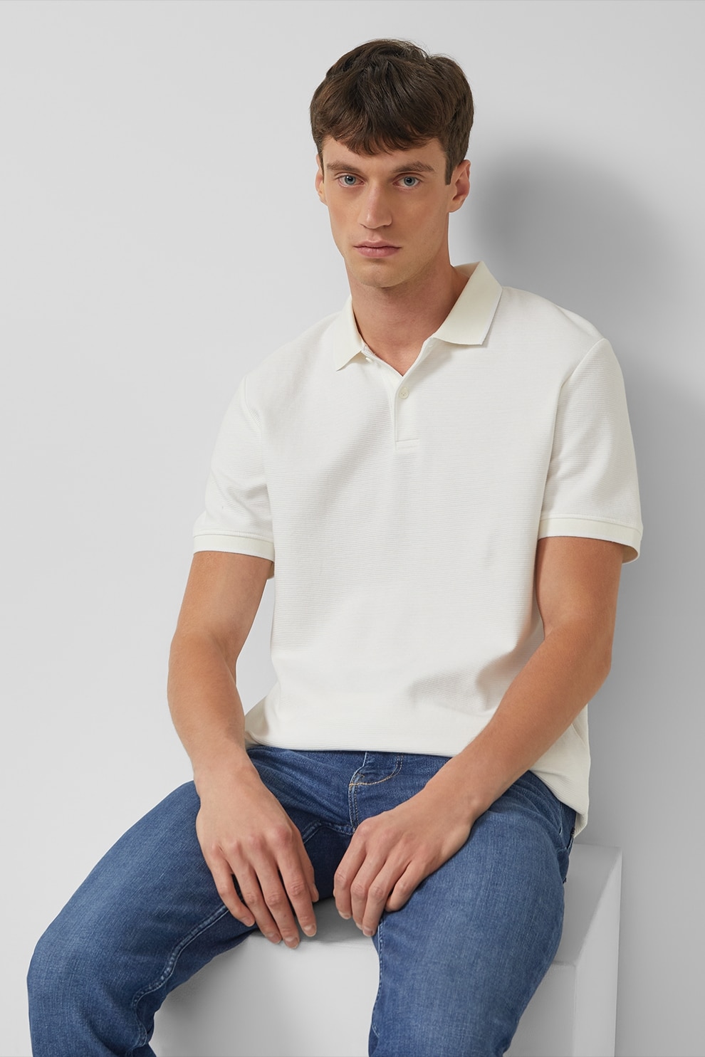 s.Oliver, Tricou polo de bumbac, Alb murdar, M
