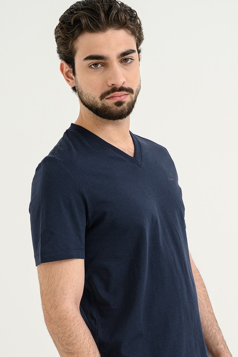 s.Oliver, Tricou de bumbac cu decolteu in V, Bleumarin
