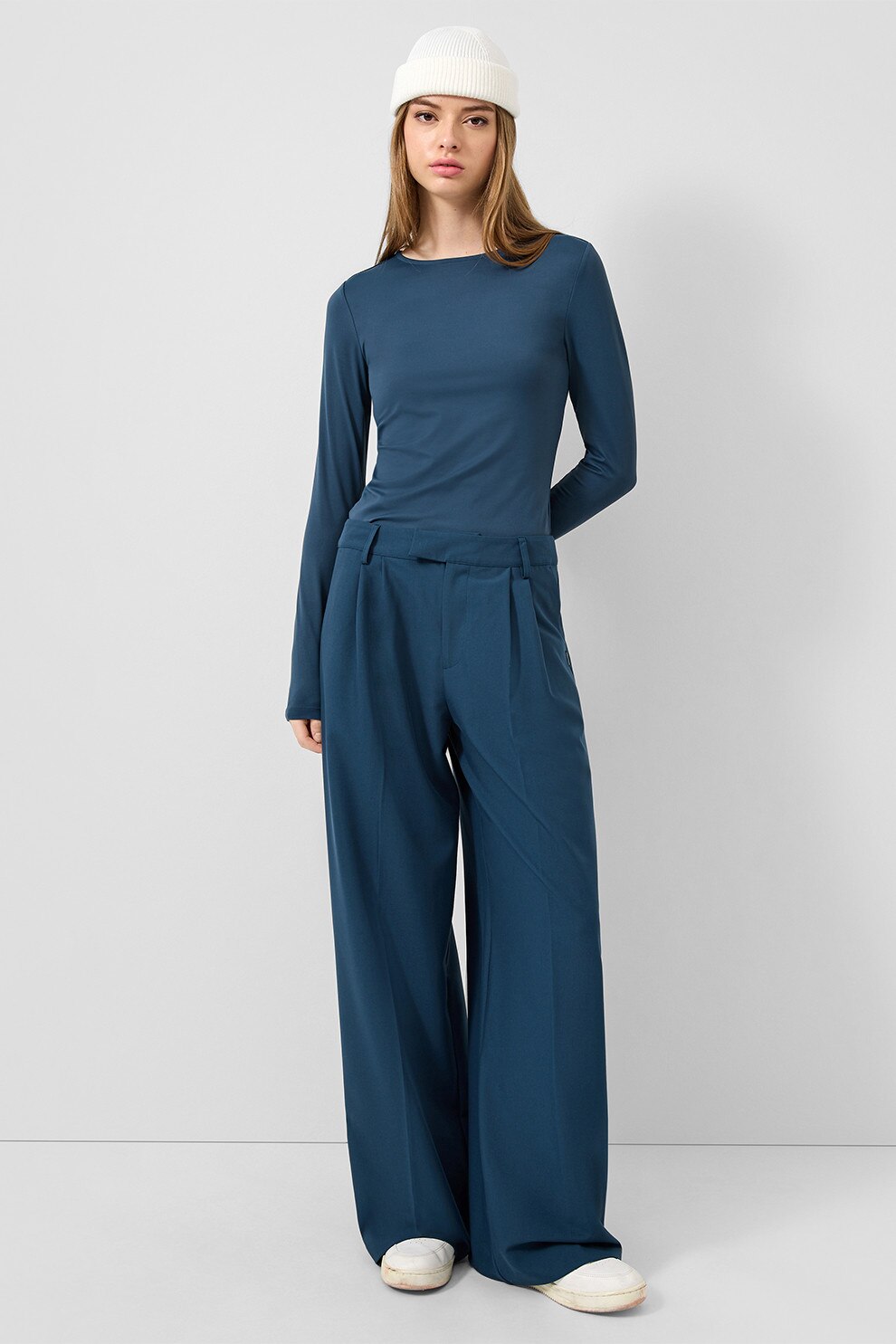 QS, Pantaloni ampli cu pensa, Albastru inchis, 36-L32