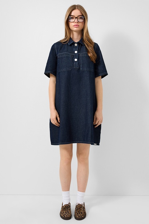 QS, Rochie dreapta din denim, Bleumarin