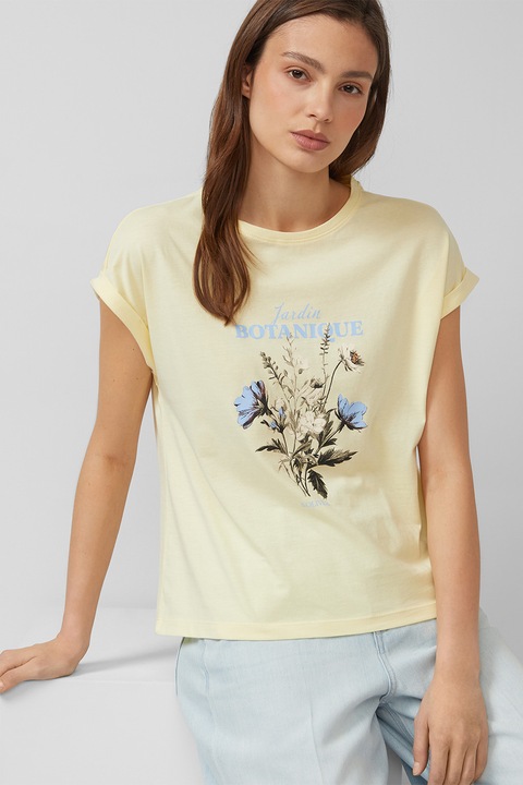 s.Oliver, Памучна тениска с флорален принт, Жълт