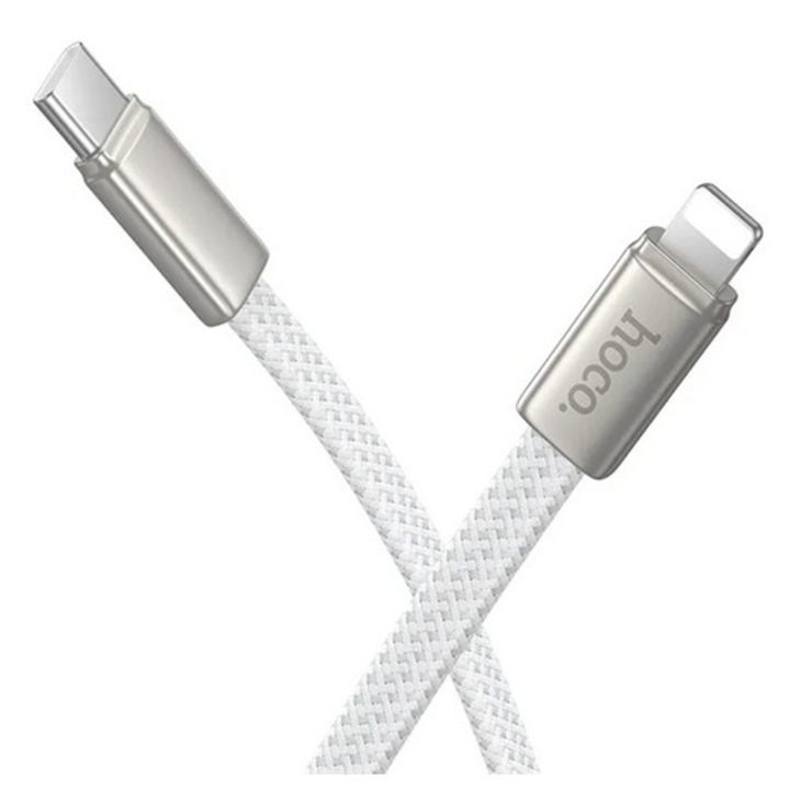 Hoco x125 adatkábel, type-c - lightning, 30w, lapos kábel, cipőfűző, 100cm, fehér, kompatibilis: Apple IPAD 2 / IPAD mini 2 / iPhone 6S 4.7