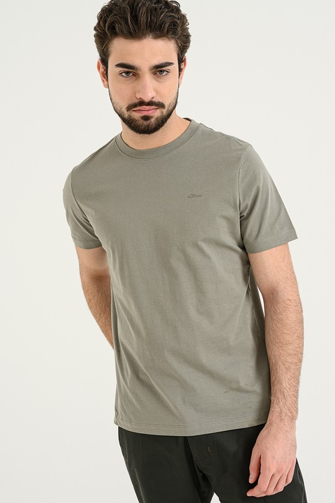 s.Oliver, Tricou de bumbac cu decolteu la baza gatului, Verde pal