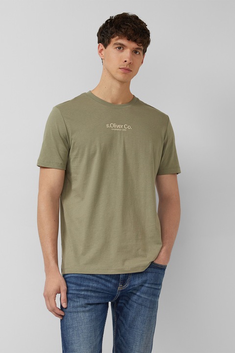 s.Oliver, Tricou cu decolteu la baza gatului si logo, Kaki