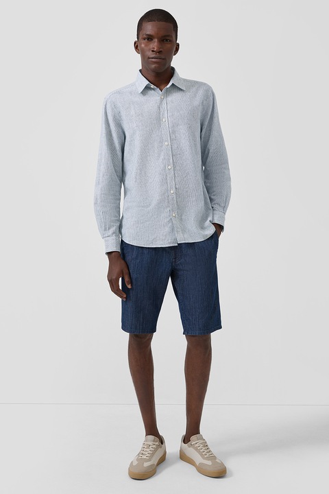 s.Oliver, Camasa regular fit din bumbac si in, Alb, Bleumarin, L
