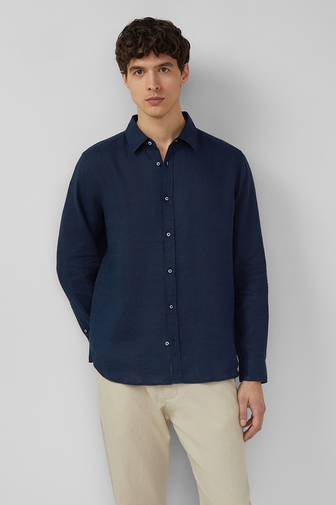 s.Oliver, Camasa regular fit din in, Bleumarin, M