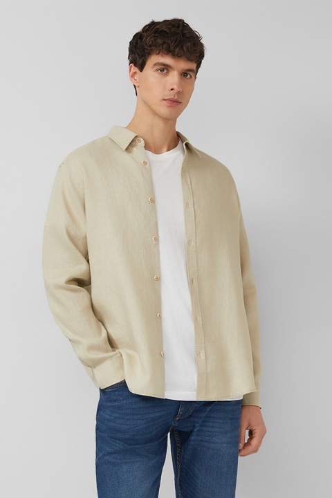 s.Oliver, Camasa regular fit din in, Bej, XL