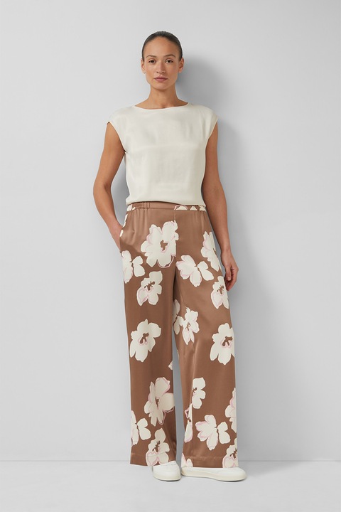 s.Oliver, Bő szárú virágmintás nadrág, Fehér/Barna