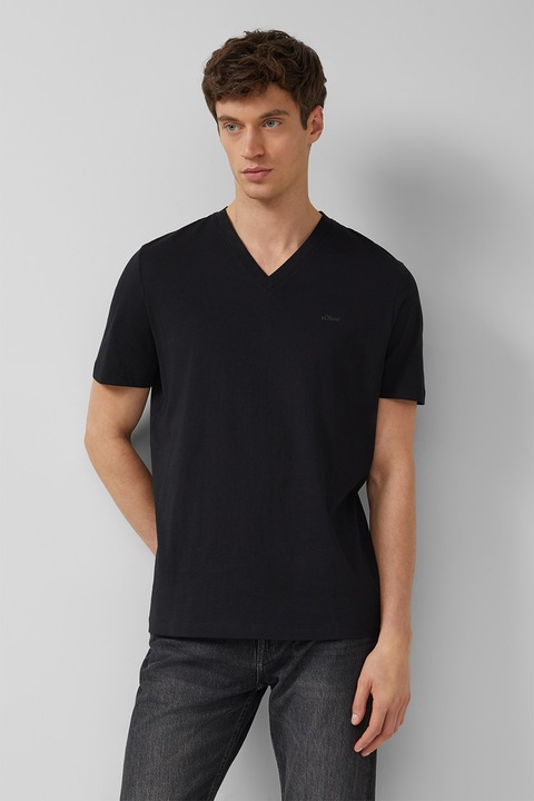 s.Oliver, Tricou regular-fit cu decolteu in V, Negru