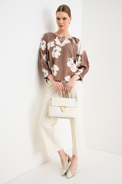 s.Oliver, Bluza lejera cu model floral, Roz pastel/Alb murdar/Maro pamantiu