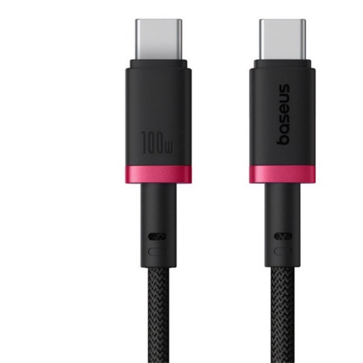 Baseus dura adatkábel, type-c - type-c, 100w, pd gyorstöltő, cipőfűző, 100cm, piros/fekete