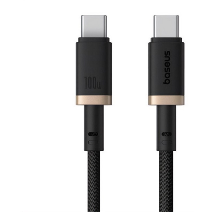 Baseus dura adatkábel, type-c - type-c, 100w, pd gyorstöltő, cipőfűző, 100cm, arany/fekete