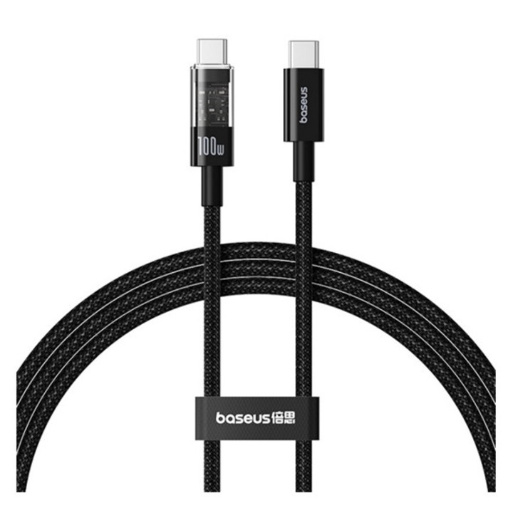 Baseus gem adatkábel, type-c - type-c, 100w, pd gyorstöltő, cipőfűző, 100cm, fekete