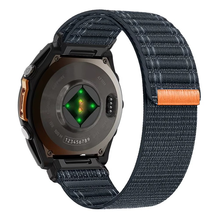 Curea din nylon compatibila cu Garmin Fenix 5X 6X 7X 8 51 mm, Instinct 2X / 3, Epix 2 Pro, 26 mm, bleumarin