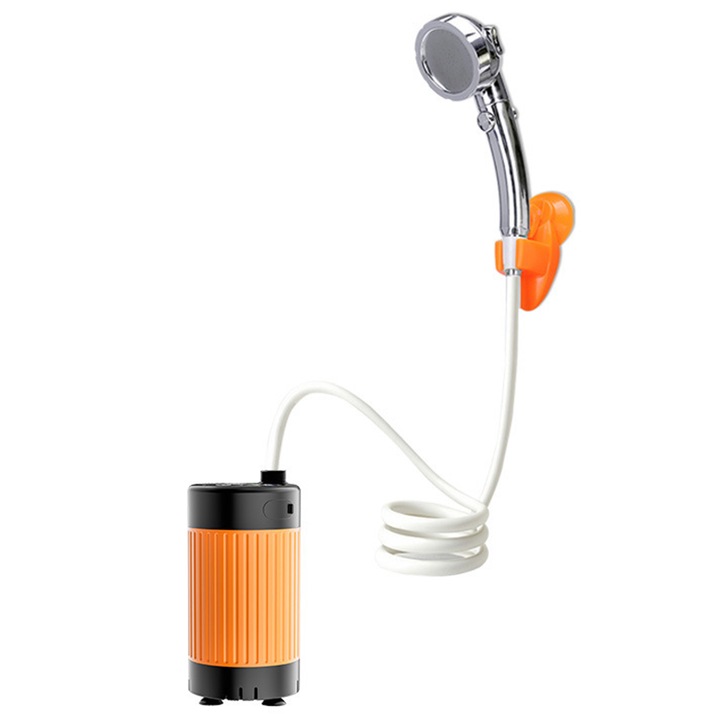 Dus Portabil de Camping, Ultrixe, Ecran LED, Pompa Electrica Reincarcabila 7800 mAh, Furtun 2m, Pulverizare Reglare cu 2 viteze, Impermeabil, Usor de utilizat, Potrivit pentru Drumetii, Portocaliu