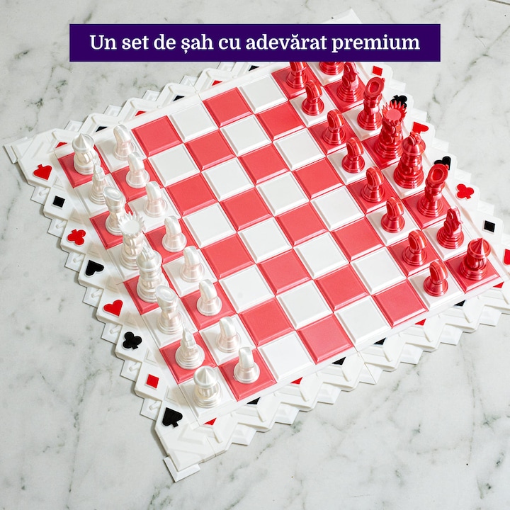 Set de șah decorativ Premium Passion, roz și alb, 38x38cm, plastic, fabricat în București