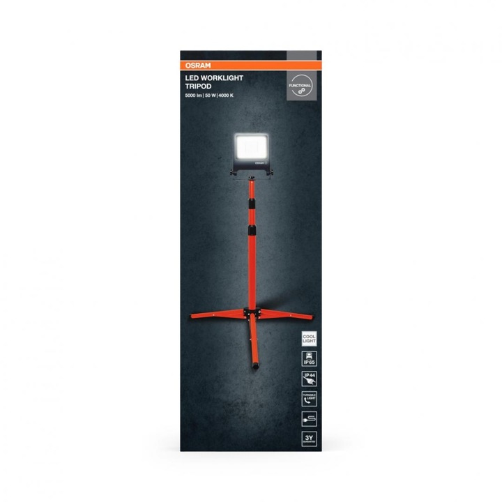 Lampa de lucru LED 1x50W, Osram, tripied, protecție IP65, înălțime maximă 1.8m