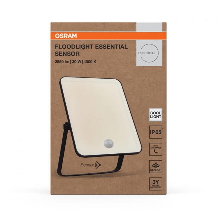 Lampă exterioră Osram, 30W, protecție IP65, senzor de mișcare, alb satinat