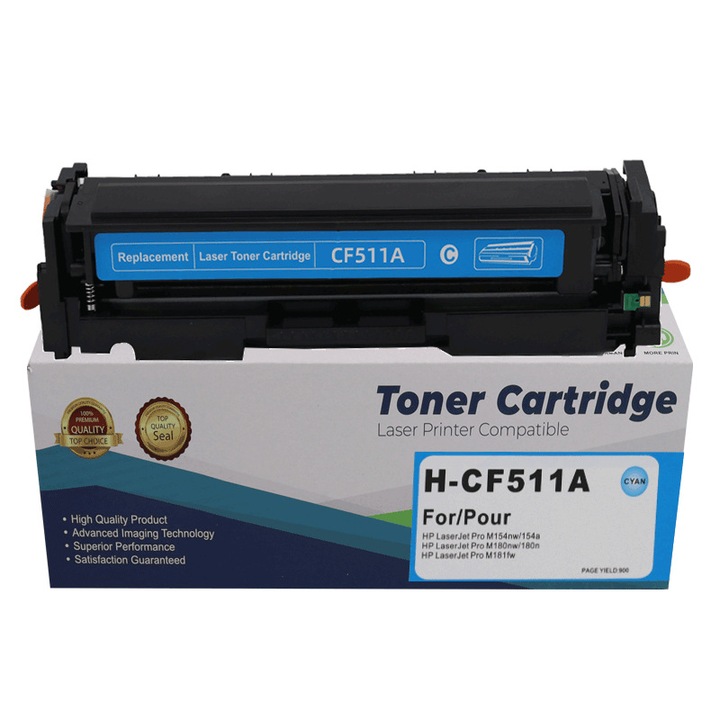 Kompatibilis tonerpatron CF511A 204A, cián, HP Color LaserJet Pro M154a M154nw M180n M181fw lézernyomtatókhoz, nagy kapacitású, 900 oldal