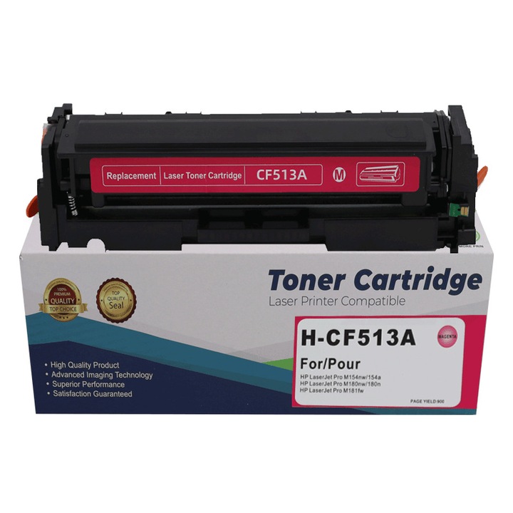 Kompatibilis tonerpatron CF513A 204A Magenta, HP Color LaserJet Pro M154a M154nw M180n M181fw lézernyomtatókhoz, nagy kapacitású, 900 oldal