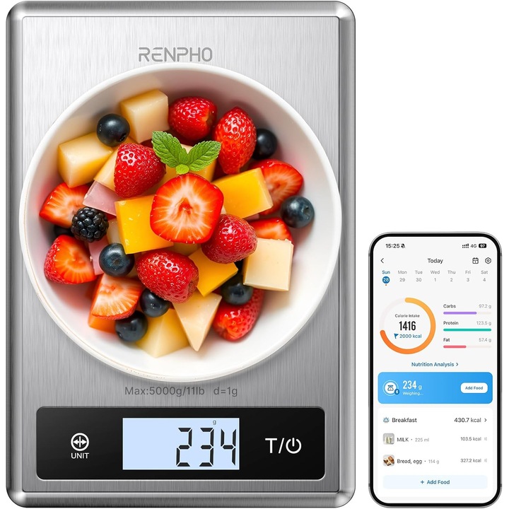 Cantar SMART Digital Nutritional de Bucatarie RENPHO Calibra 1 – Bluetooth, Calorii, Dieta si Fitness