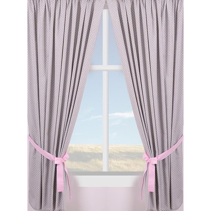 Едноцветна перде 160x250см, сиво с бели точки, памук, комплект 1 брой