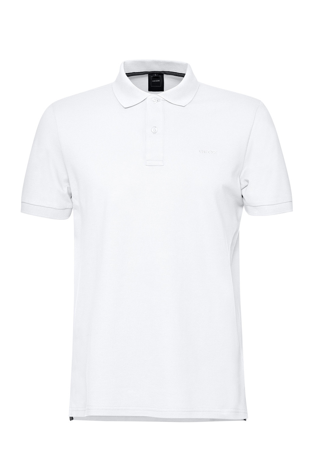 Geox, Tricou cu guler polo si broderie logo discreta, Alb optic, L