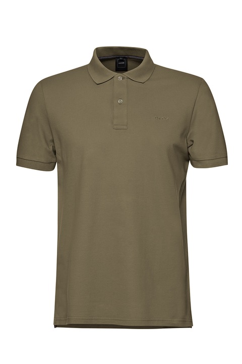 Geox, Tricou cu guler polo si broderie logo discreta, Verde masliniu