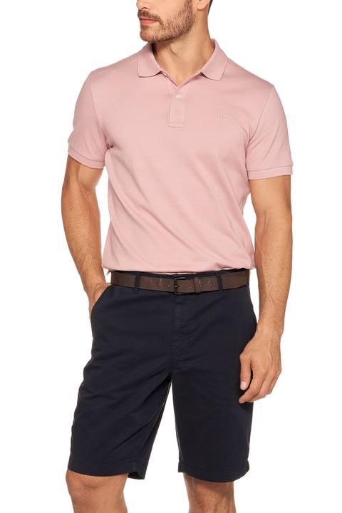 Geox, Tricou cu guler polo si broderie logo discreta, Roz prafuit