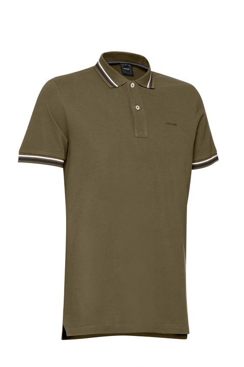 Geox, Tricou polo din bumbac cu model uni, Kaki