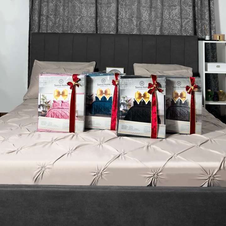 Lenjerie de pat din bumbac finet canvas, crem, 6 piese, set complet, material moale, confort premium