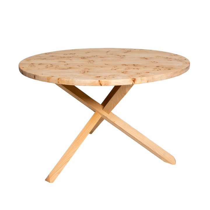 Masa din lemn masiv, rotunda, diametru 130cm, grosime 4cm, natur