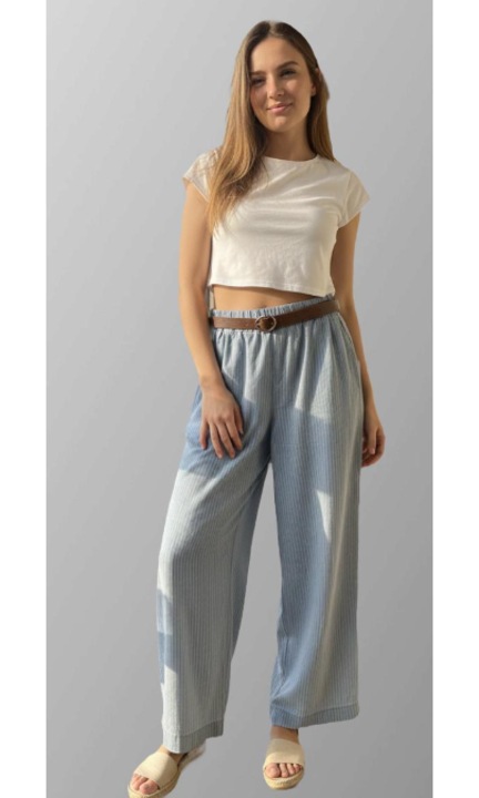 Pantaloni dama, Wide leg, alb/bleu, marimea S/M