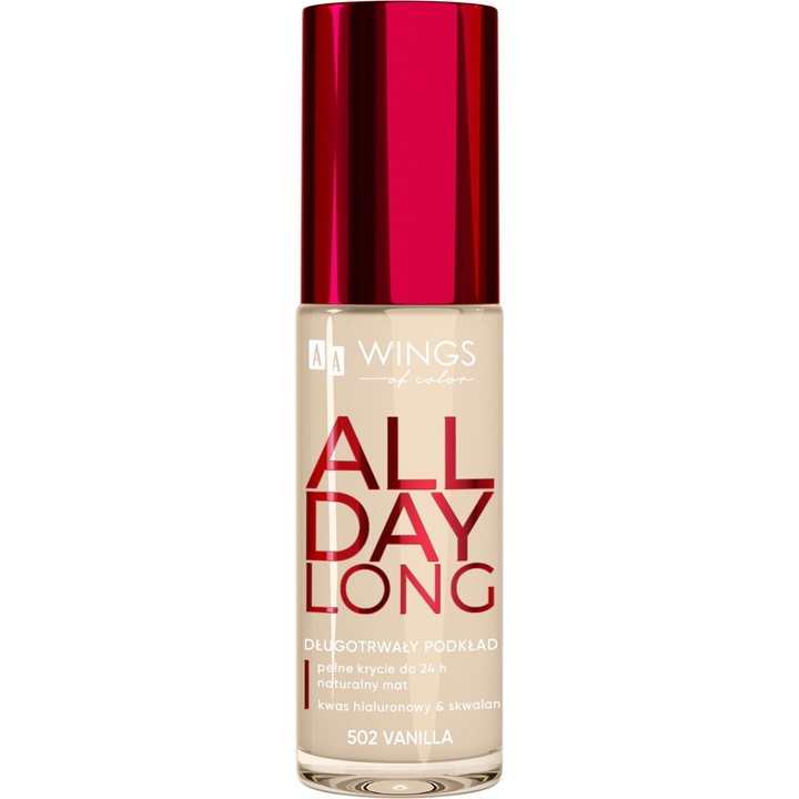 Fond de ten AA Wings of Color, nr. 502 Vanilla, 30 ml, matifiant, rezistent 24 ore