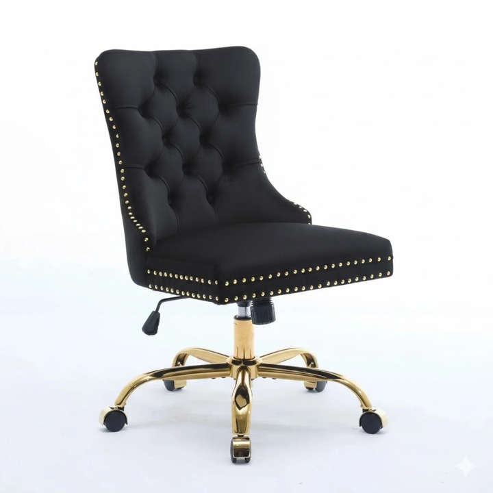 Scaun de birou rotativ, catifea capitonata, negru