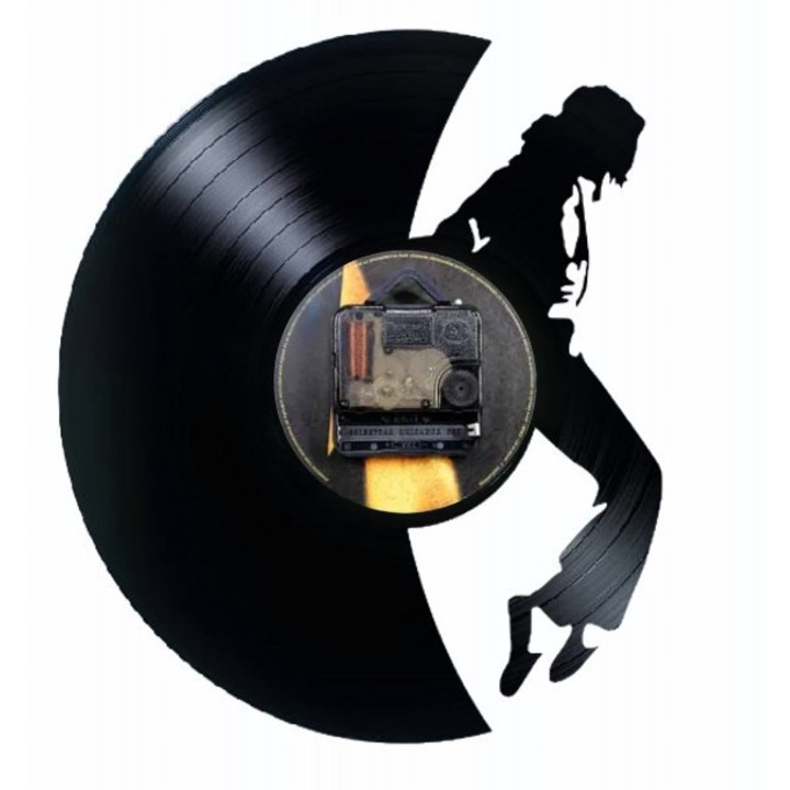 Michael Jackson dekoratív falióra - Moonwalk Legend, bakelit lemezből (Vinyl Record Clock), az ikonikus popkirály portréja, 30 cm átmérő, fekete