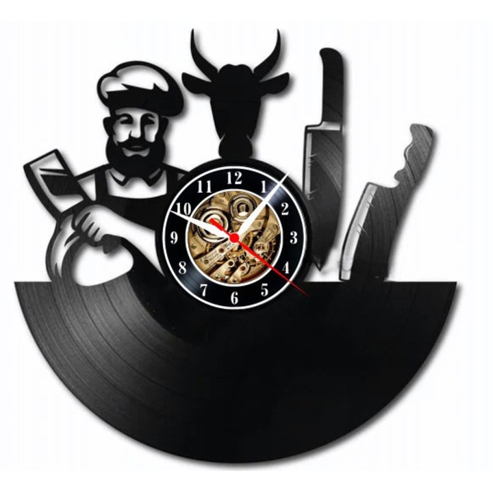 Dekoratív falióra "A Mesterhentes", vinyl lemezből (Vinyl Record), Hentes & Chef design