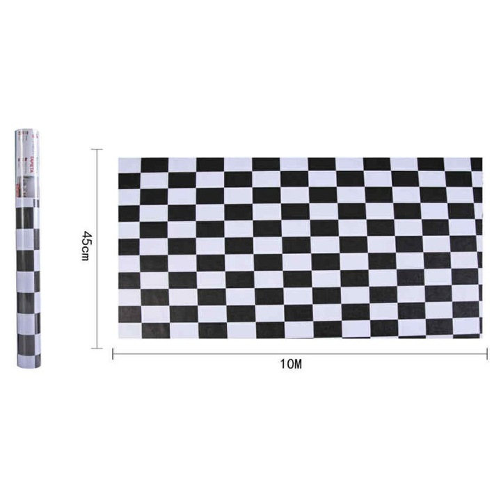 Klasszikus Fekete-Fehér Kockás Öntapadós Tapéta 45cm x 10m - Torch