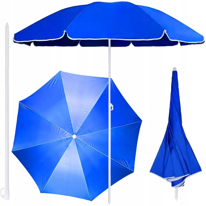 Плажен и градински чадър, 180 см, син с жълто-бели райета, комплект, лек и сгъваем